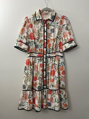 Kate Spade size 8. Floral Button-Front White Tiered Shirt Dress